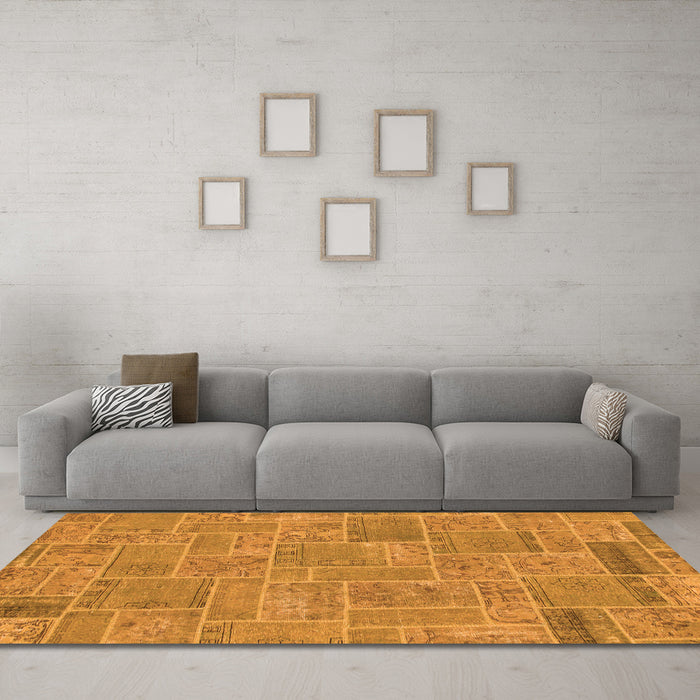 Machine Washable Patchwork Orange Transitional Area Rugs in a Living Room, wshabs1510org