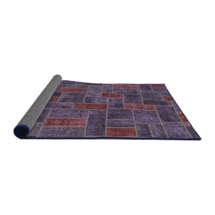 Sideview of Abstract Plum Purple Patchwork Rug, abs1511