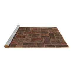 Sideview of Machine Washable Patchwork Brown Transitional Rug, wshabs1511brn