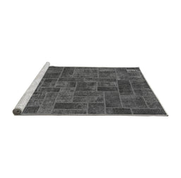 Sideview of Machine Washable Patchwork Gray Transitional Rug, wshabs1511gry