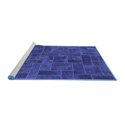 Sideview of Machine Washable Patchwork Blue Transitional Rug, wshabs1511blu