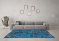 Machine Washable Patchwork Light Blue Transitional Rug, wshabs1511lblu