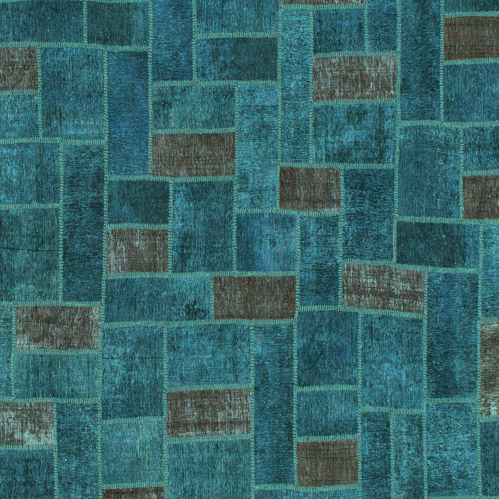 Square Machine Washable Patchwork Turquoise Transitional Area Rugs, wshabs1511turq