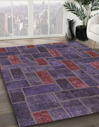 Abstract Plum Purple Patchwork Rug, abs1511