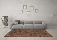 Machine Washable Patchwork Brown Transitional Rug, wshabs1511brn