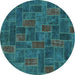 Round Machine Washable Patchwork Turquoise Transitional Area Rugs, wshabs1511turq