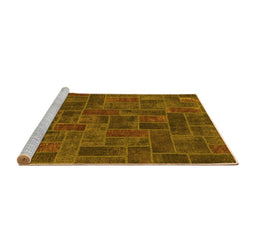 Sideview of Machine Washable Patchwork Yellow Transitional Rug, wshabs1511yw
