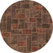 Round Patchwork Brown Transitional Rug, abs1511brn