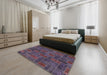 Abstract Plum Purple Patchwork Rug in a Bedroom, abs1511