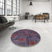 Round Machine Washable Abstract Plum Purple Rug in a Office, wshabs1511