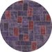 Round Abstract Plum Purple Patchwork Rug, abs1511