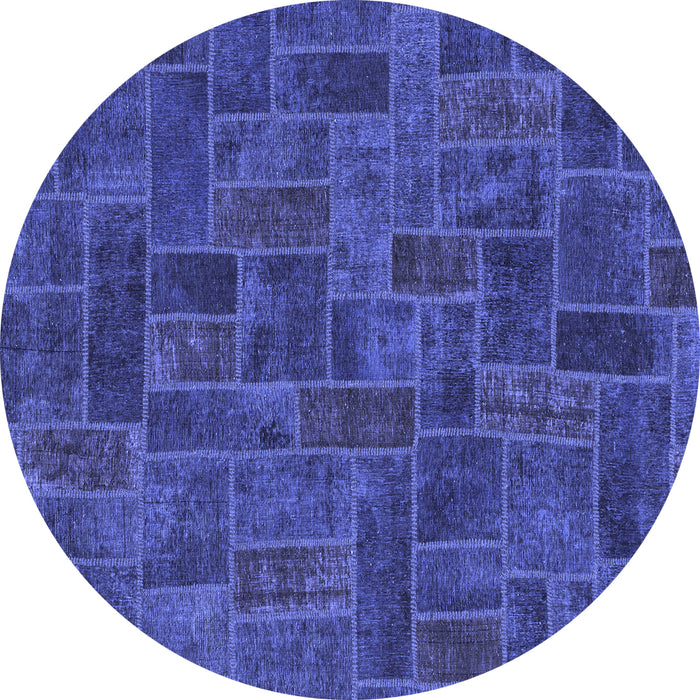 Round Machine Washable Patchwork Blue Transitional Rug, wshabs1511blu
