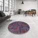 Round Abstract Plum Purple Patchwork Rug in a Office, abs1511