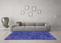 Machine Washable Patchwork Blue Transitional Rug, wshabs1511blu