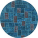 Round Machine Washable Patchwork Light Blue Transitional Rug, wshabs1511lblu