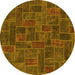 Round Machine Washable Patchwork Yellow Transitional Rug, wshabs1511yw