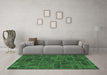 Machine Washable Patchwork Emerald Green Transitional Area Rugs in a Living Room,, wshabs1511emgrn