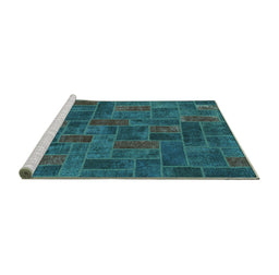 Sideview of Machine Washable Patchwork Turquoise Transitional Area Rugs, wshabs1511turq