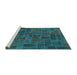 Sideview of Machine Washable Patchwork Turquoise Transitional Area Rugs, wshabs1511turq