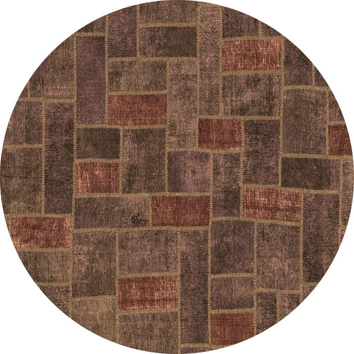 Round Machine Washable Patchwork Brown Transitional Rug, wshabs1511brn