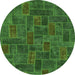 Round Machine Washable Patchwork Green Transitional Area Rugs, wshabs1511grn