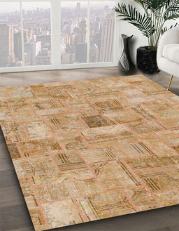 Abstract Orange Patchwork Rug in Family Room, abs1512