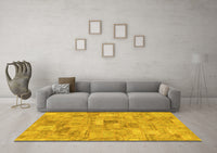 Machine Washable Patchwork Yellow Transitional Rug, wshabs1512yw