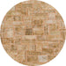 Round Abstract Orange Patchwork Rug, abs1512