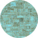 Round Patchwork Light Blue Transitional Rug, abs1512lblu