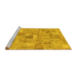 Sideview of Machine Washable Patchwork Yellow Transitional Rug, wshabs1512yw