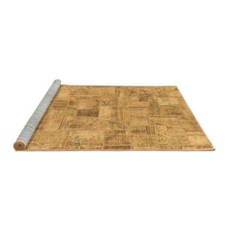 Sideview of Machine Washable Patchwork Brown Transitional Rug, wshabs1512brn