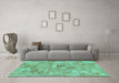 Machine Washable Patchwork Turquoise Transitional Area Rugs in a Living Room,, wshabs1512turq