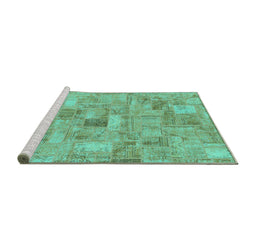 Sideview of Machine Washable Patchwork Turquoise Transitional Area Rugs, wshabs1512turq