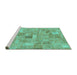 Sideview of Machine Washable Patchwork Turquoise Transitional Area Rugs, wshabs1512turq