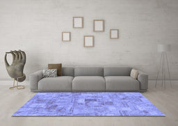 Machine Washable Patchwork Blue Transitional Rug in a Living Room, wshabs1512blu
