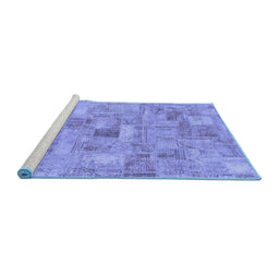 Sideview of Machine Washable Patchwork Blue Transitional Rug, wshabs1512blu