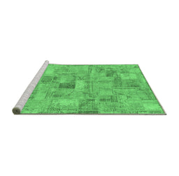 Sideview of Machine Washable Patchwork Emerald Green Transitional Area Rugs, wshabs1512emgrn