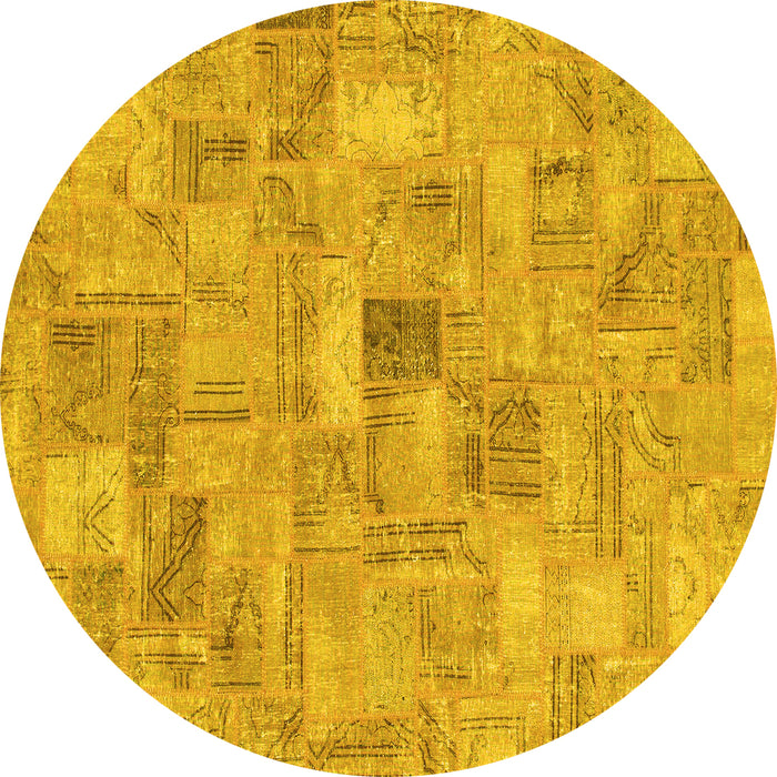 Round Machine Washable Patchwork Yellow Transitional Rug, wshabs1512yw