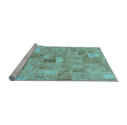Sideview of Machine Washable Patchwork Light Blue Transitional Rug, wshabs1512lblu