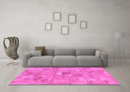 Machine Washable Patchwork Pink Transitional Rug in a Living Room, wshabs1512pnk
