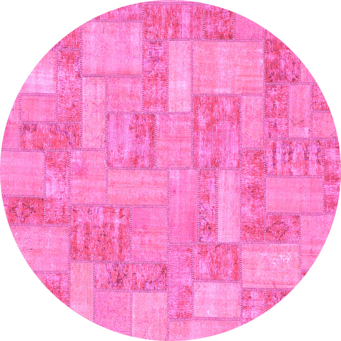Round Patchwork Pink Transitional Rug, abs1513pnk