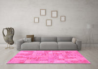 Machine Washable Patchwork Pink Transitional Rug, wshabs1513pnk