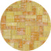 Round Abstract Orange Patchwork Rug, abs1513