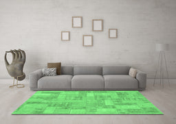Machine Washable Patchwork Emerald Green Transitional Area Rugs in a Living Room,, wshabs1513emgrn