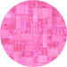 Round Machine Washable Patchwork Pink Transitional Rug, wshabs1513pnk