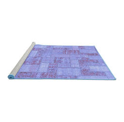 Sideview of Machine Washable Patchwork Blue Transitional Rug, wshabs1513blu