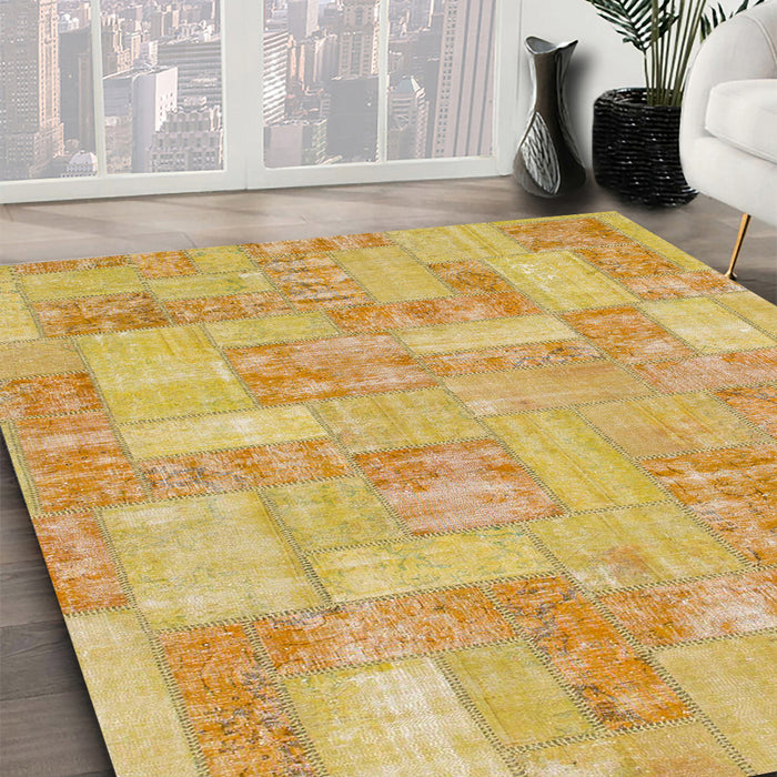 Abstract Orange Patchwork Rug in Family Room, abs1513