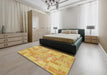 Abstract Orange Patchwork Rug in a Bedroom, abs1513