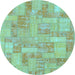 Round Machine Washable Patchwork Light Blue Transitional Rug, wshabs1513lblu