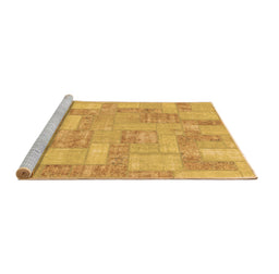 Sideview of Machine Washable Patchwork Brown Transitional Rug, wshabs1513brn